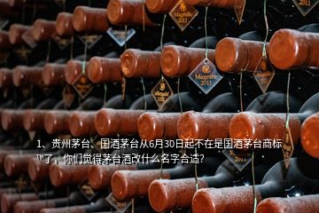 1、貴州茅臺、國酒茅臺從6月30日起不在是國酒茅臺商標(biāo)?了，你們覺得茅臺酒改什么名字合適？