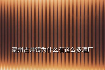 亳州古井鎮(zhèn)為什么有這么多酒廠