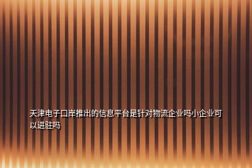 天津電子口岸推出的信息平臺(tái)是針對物流企業(yè)嗎小企業(yè)可以進(jìn)駐嗎